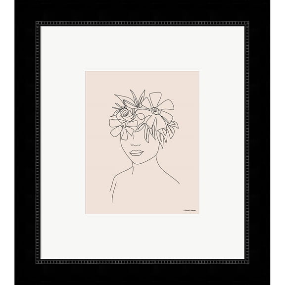 Great Art Now Head Full of Flowers Line Drawing by Rachel Nieman, Framed Wall Art, 21W x 23.5H