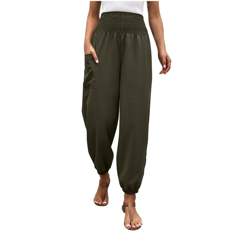 Jyeity Lots Of Styles And Prints, Solid Color Pants Straight Wide Leg  Trousers Pants With Pocket Women'S Athletic Pants Army Green Size  5XL(US:18) 