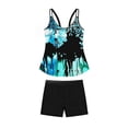 thumbnail image 6 of Women Swimsuit 2Pcs Swimwear Print Padded Crop Tank Top with Solid Color Drawstring Shorts Tankini Swimsuit Light Blue L, 6 of 6
