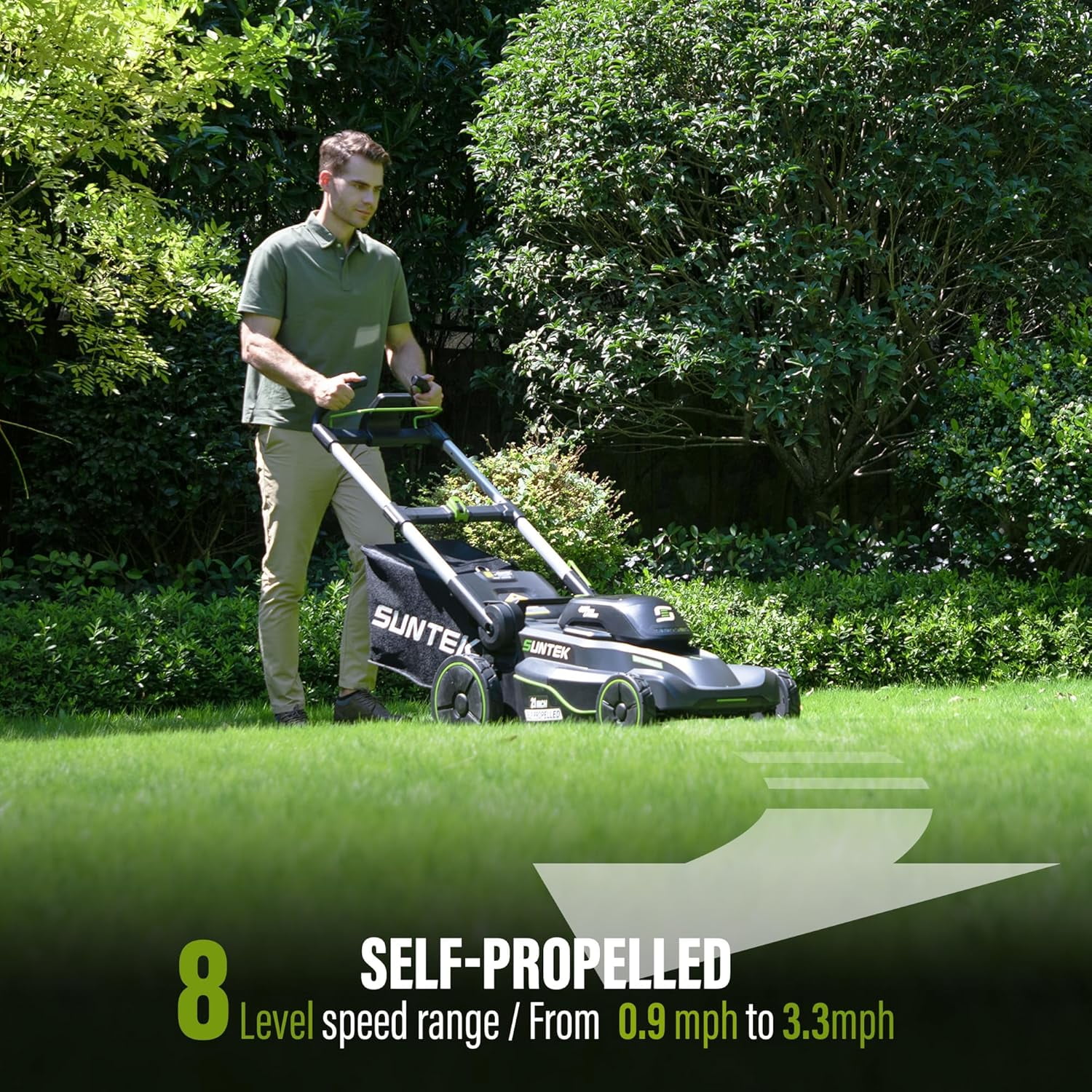Suntek 21-Inch Cordless Self-Propelled Walk-Behind Mower, 40V, IOT and App Connection
