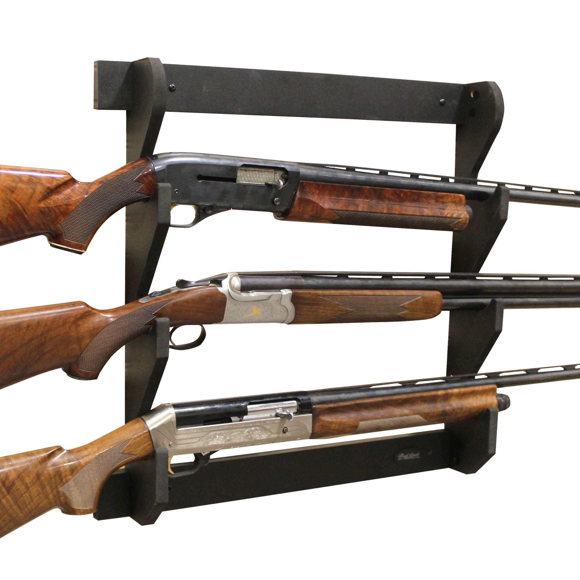 Rush Creek Creations Wall Gun Rack, 3 Gun Capacity, Indoor Storage Display, Black Finish