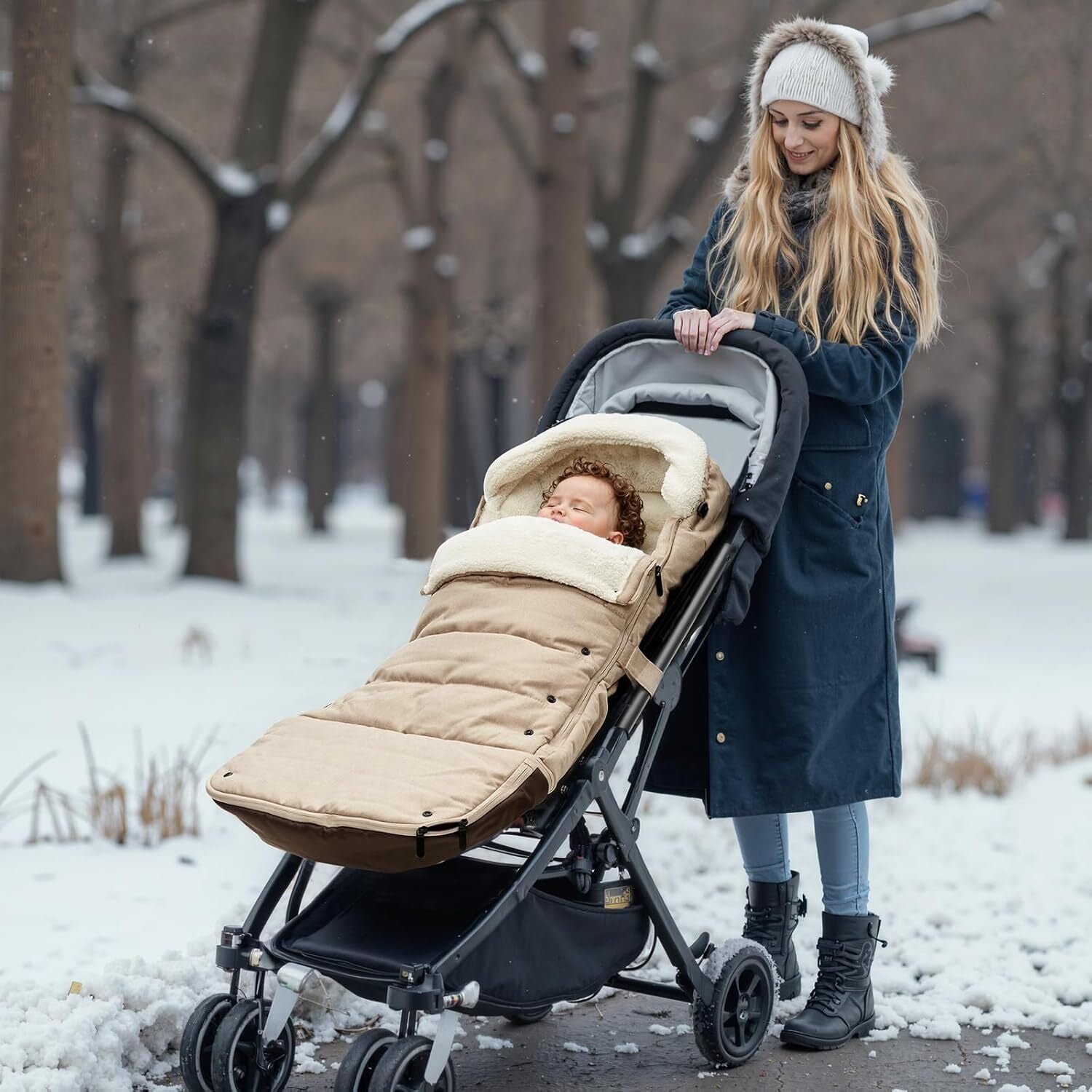Momcozy Stroller Footmuff Universal | Easily Attaches to Most Strollers | Ultra-Plush,Weather-Proof | Deluxe Warm Stroller Bunting Bag | Extendable Stroller Cover for Winter | Adjustable Buckle,Khaki