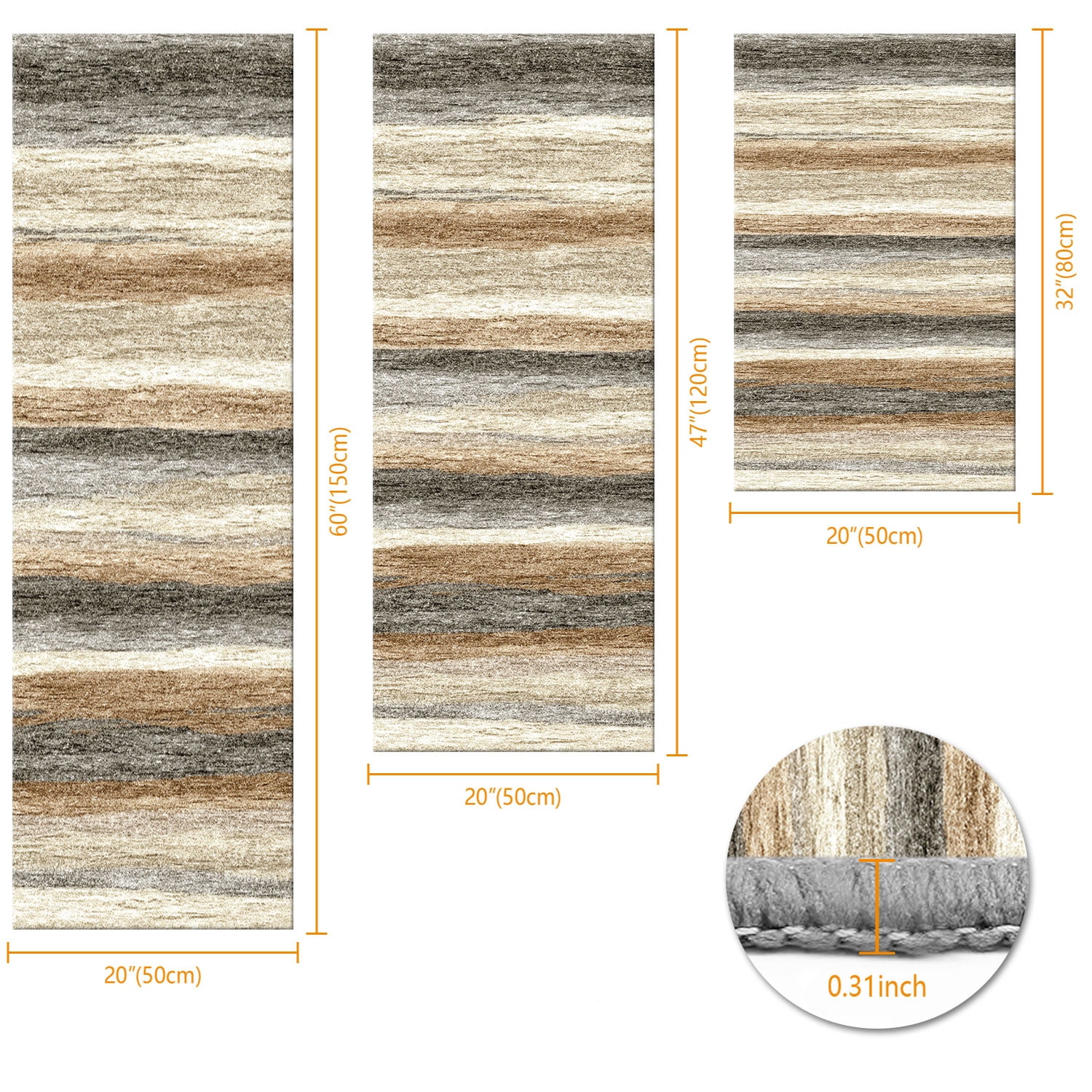 3 Piece Kitchen Rug Set, Non-Slip And Washable, Abstract Pattern Kitchen Hallway Rug, Soft And Comfortable, Suitable For Sinks, Floors, Entrances, Hallways and Bathrooms