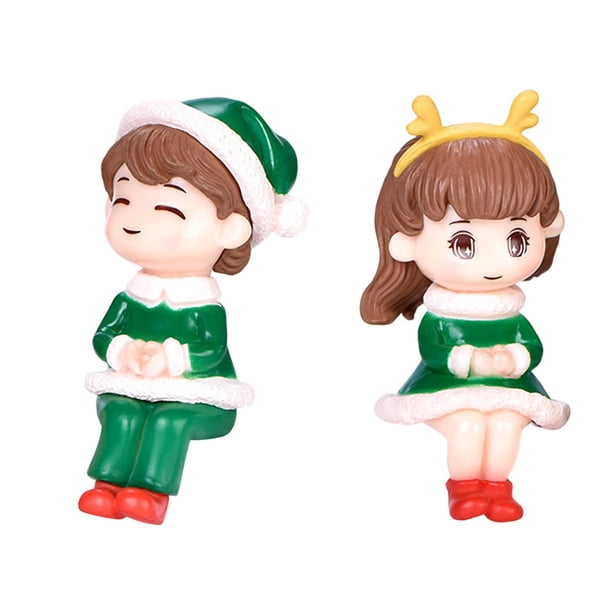 2 figuras de pareja navideñas en miniatura, escultura decorativa, pequeño juguete artístico para Verde