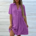 thumbnail image 4 of Guieoi Summer Dresses for Women Cotton-Linen Collared Short-Sleeve Cropped Button-Down Dress Purple XXL, 4 of 9