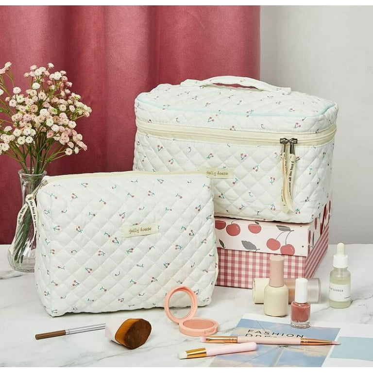 Quilted Cherry Pattern Makeup Bag Travel Cosmetic Bag Cute - Temu Austria