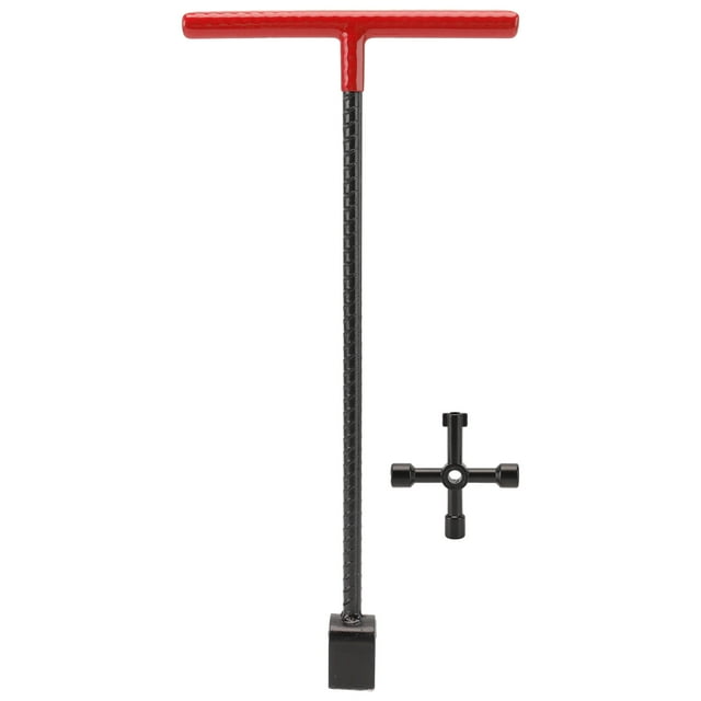 Llave inglesa multifunción de acero para medidor de agua, con mango en T y 4 vías, para válvulas y grifos, color rojo