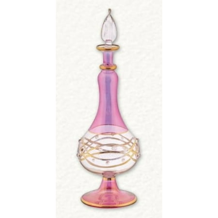 - Pink Plump and Gold Etched Egyptian Blown Pyrex Glass Perfume Bottle Made Egypt