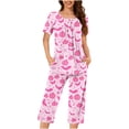 thumbnail image 3 of YGJTJYD Womens Halloween Pajamas 2 Piece Cute Pumpkin Graphic Button Up Shirts and Capri Pants Sleepwear Homewear Pjs Short Set,Sizes S-3XL, 3 of 7