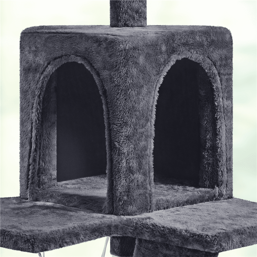Alden Design 54" Cat Tree with Hammock, Basket and Scratching Post Tower, Dark Gray