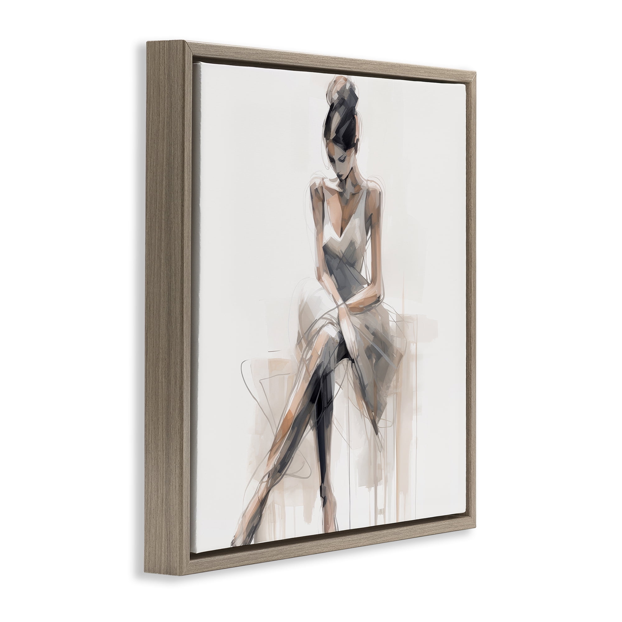 Stupell Industries Female Sitting Portrait People Painting Brown Floater Framed Canvas Art Print Wall Art, 18 x 18