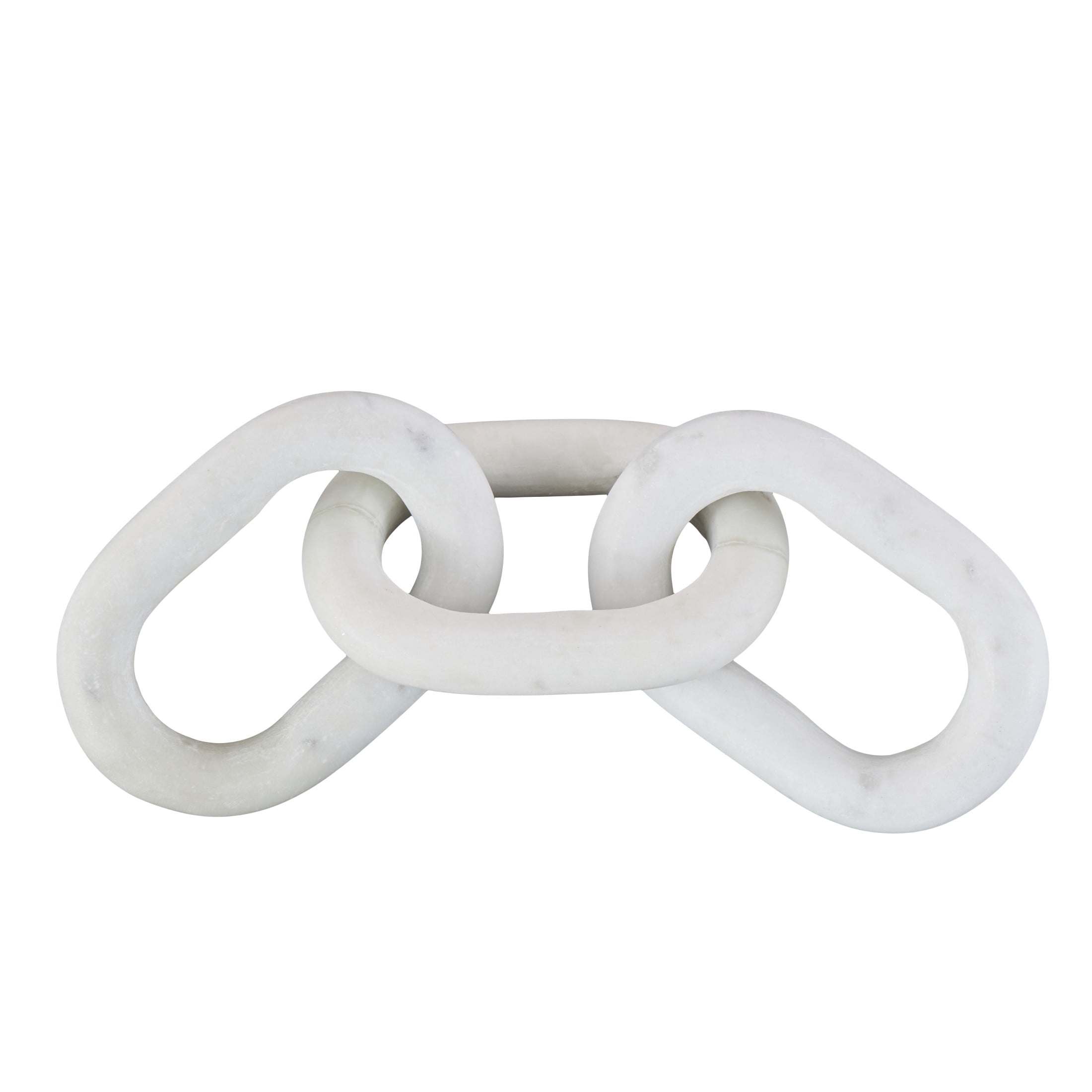 13" x 3" White Marble Handmade Oval 3 Link Chain Sculpture, by DecMode