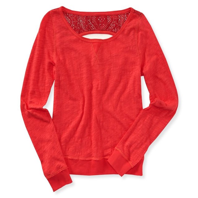 Camiseta básica Aeropostale para mujer con espalda de ganchillo naranja mediana