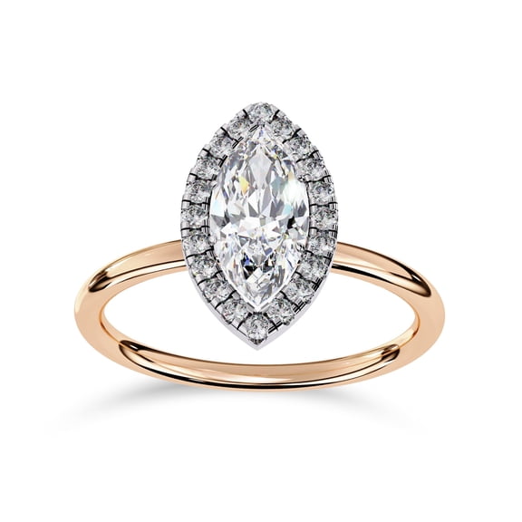 AFFY Halo Solitaire Engagement Ring for Women, Center 10x5mm Marquise Cut Lab Created Moissanite Ring Gifts for Her in 10K Solid Rose Gold Size-10