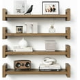 thumbnail image 4 of Rustic Walnut Floating Wall Shelves Set of 4, 16 Inch Heavy-Duty Pine Wood, Functional Storage Display, Great for Bedroom and Kitchen, 4 of 4