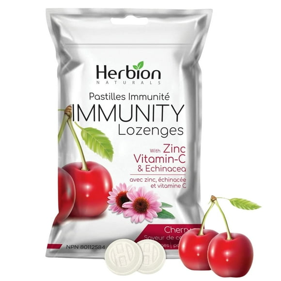 Herbion Naturals Pastilles d'Immunité avec Zinc, Vitamine-C et Échinacée Cerise