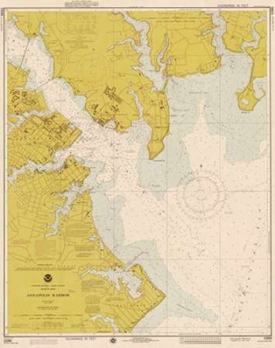Nautical Chart Annapolis Harbor Ca 1975 Sepia Tinted Poster Print 