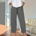 thumbnail image 2 of Pants for Women Wide Leg Pants Woman Women's Solid Color Loose Comfort And Linen Drawstring Elastic Waist Pocket Straight Leg Trousers Casual Pants, 2 of 7