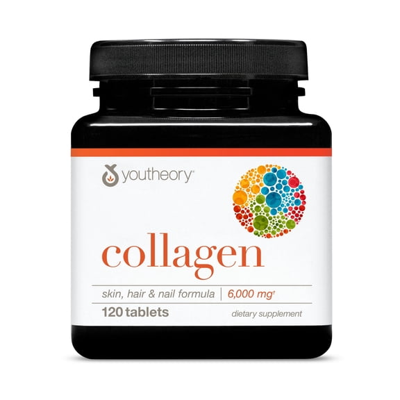 Youtheory Advanced Collagen with Vitamin C - 6,000 mg Hydrolyzed Collagen Peptides & Amino Acids - Hair, Nails, Joints & Bones Support - 120 Tablets (20-Day Supply)*