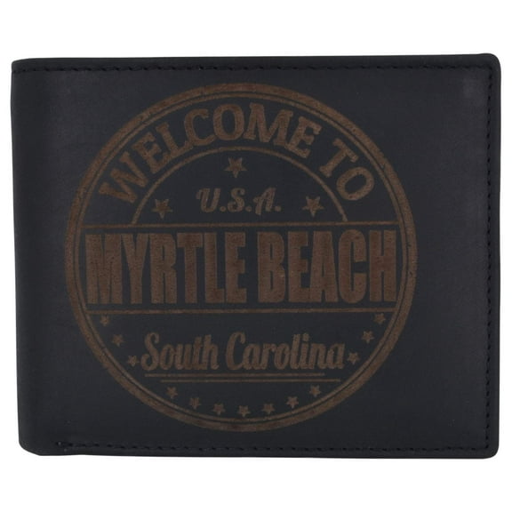 Bifold Mens RFID Cowhide Leather Myrtle Beach Flap Card/ID Wallet