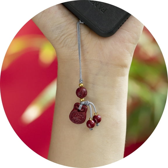 Murtoo Lucky Red Charm Phone Strap, Handmade Cinnabar Amulet Ornament for Blessing and Protection