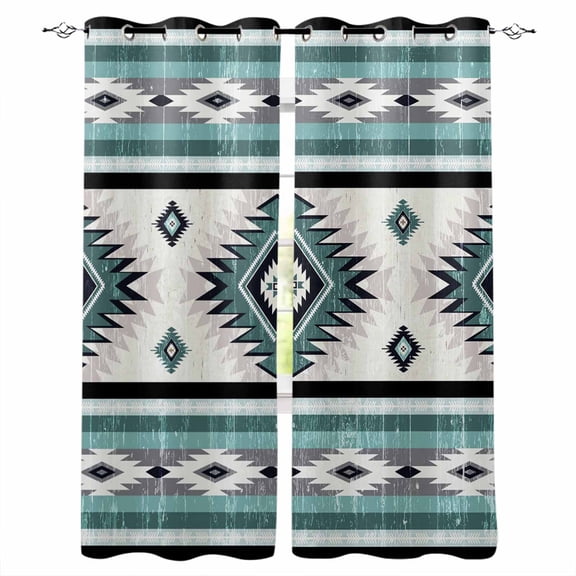 Turquoise Boho Blackout Curtains 54 Inches Long, Southwestern Ethnic Aztec Retro Geometric Thermal Insulated Black Out Curtains, Darkening Window Curtain for Bedroom Living Room 45"x54" 2 Panels