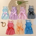 thumbnail image 4 of Plaid Dots Pet Dress Bowknot Decor, Square Collar - Summer Kitty Clothes for Home Wear, 4 of 8