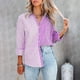 thumbnail image 2 of Cárdigan Para Mujer Raya Contraste Impresión Manga Larga Camisa de Un Solo Pecho Solapa Top Odeerbi  ODB184839, 2 of 8