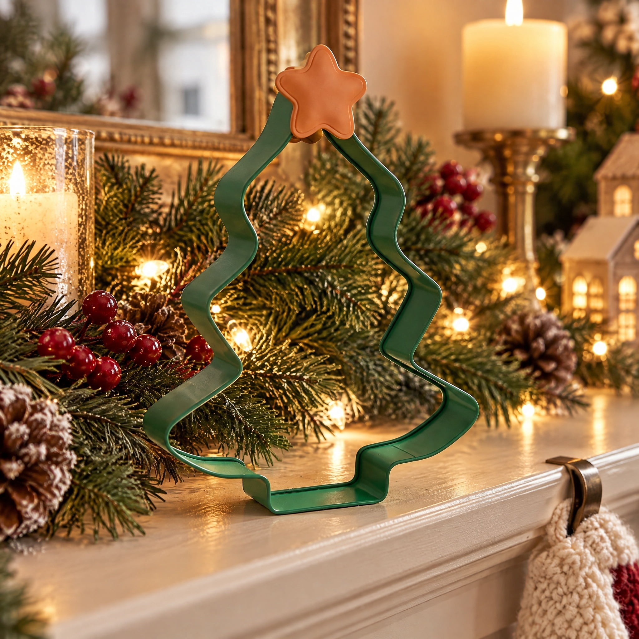 Metal Tree Cookie Cutter Christmas Decoration, Green, 22", by Holiday Time