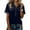 Navy, variant on Women's Polo Shirts Summer Casual Denim Color Block Patchwork Blouses Vintage Short Sleeve Button Flap T Shirt L