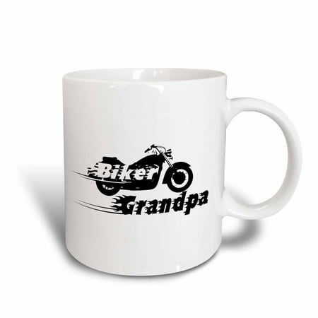 Coil Mug - 3dRose Biker Grandpa. motorbike motorcycle granddad. Fast bike. cool black and white flaming text. Grandad, Ceramic Mug, 11-ounce