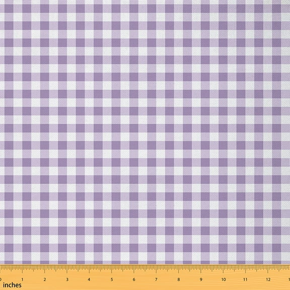 Homewish Vintage Checkered Teens Fabric by the Yard 1 Yard, Square Rectangle Abstract Room Decor Fabric by the Yard, Chic Purple Plaid Sewing Fabric, Breathable Home Decor