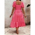 thumbnail image 2 of Womens Hot Pink And Red Striped Square Neck Midi Dress With Pockets, 2 of 3