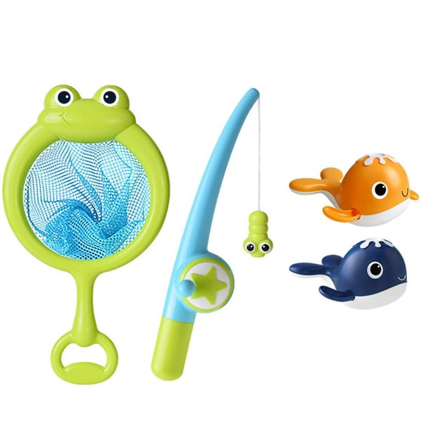 Baby Bath Toy Educational Bathroom Fishing Toy Set BPA-Free Bath Fishing  Game with 1 Net 1 Fishing Rod 2 Whale Toys for 18 Months + 