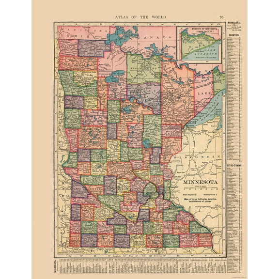 Historic State Map - Minnesota - Hammond 1910 - Vintage Wall Art