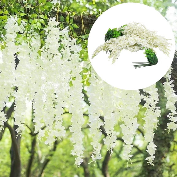 24-Piece White Silk, Artificial Wisteria Hanging Garland, Home Wedding Garden, Wall & Outdoor Party Decor