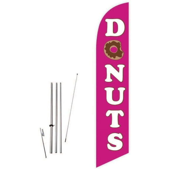Cobb Promo Donuts Light Magenta Feather Flag with Complete 15ft Pole kit and Ground Spike