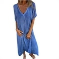 thumbnail image 1 of Staron Robes d'Été pour Femmes 2025 Robes t-Shirt Midi Fluides Manches Courtes Col en V Robe d'Été en Coton Lin Tunique, 1 of 1