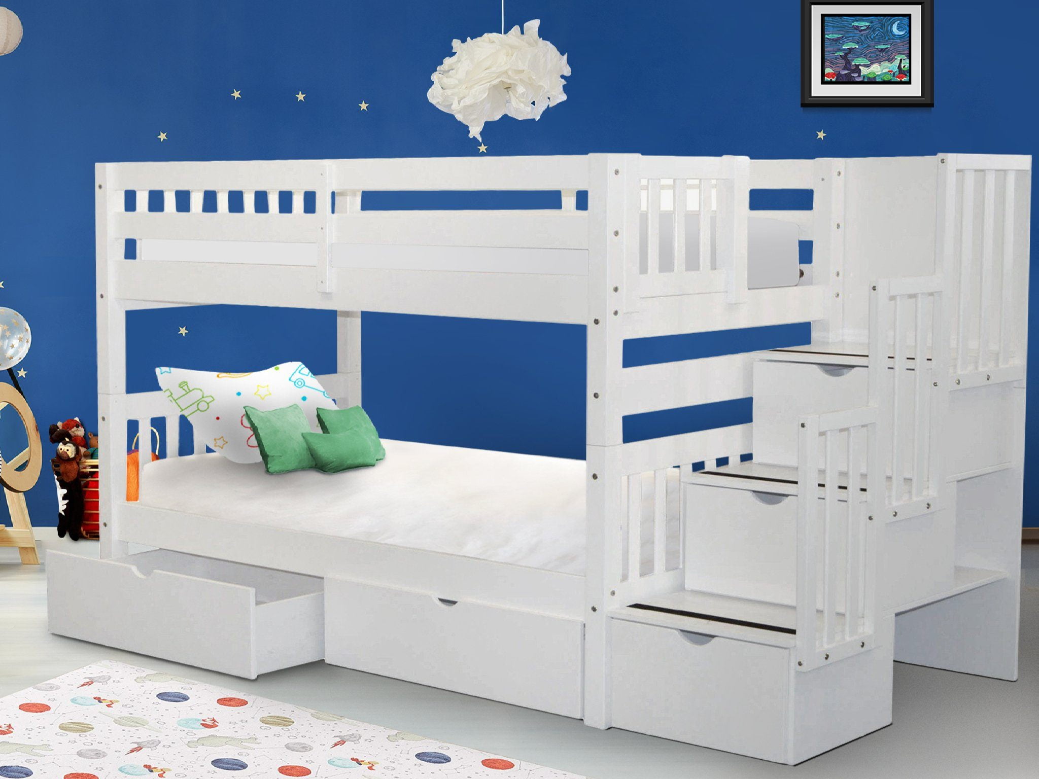 Bedz King Stairway Bunk Beds Twin Over, Bunk Bed With Drawers