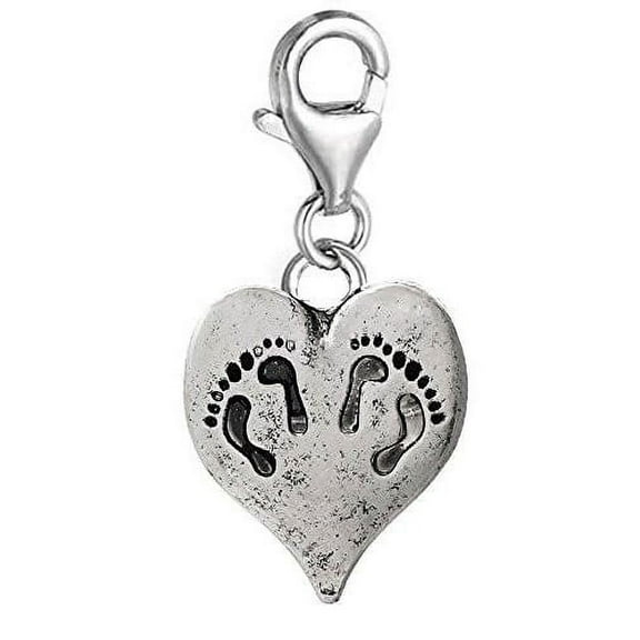 Baby Heart Charm Clip on for Bracelet Charm Pendant for European Charm Jewelry w/ Lobster Clasp