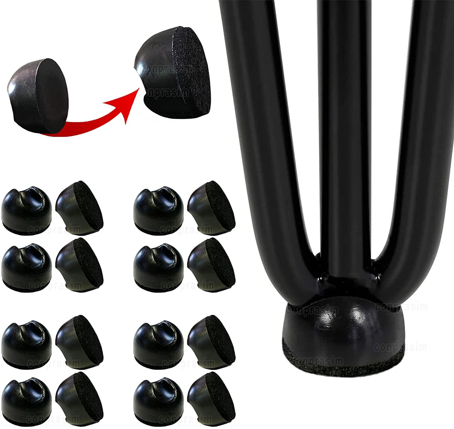 Black New Tight Fit for 3/8" and 1... Details about   Hairpin Leg Protector Feet Set of 12 