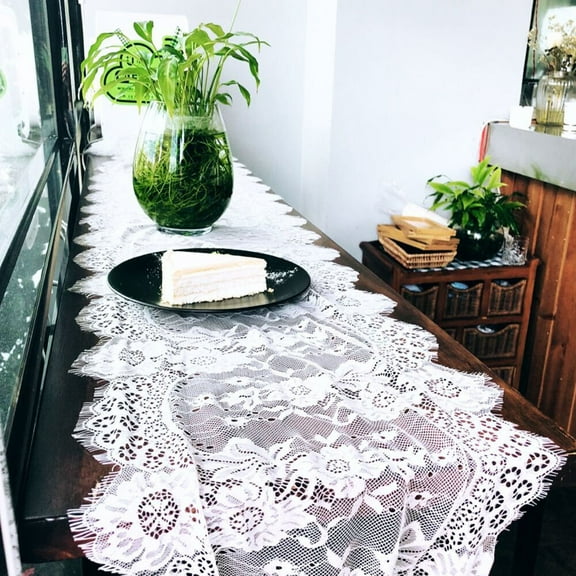 WEAVILUX White Eyelash Lace Tablecloth for Kitchen - Stylish 60 x 120 Inch Table Cover for Decoration and