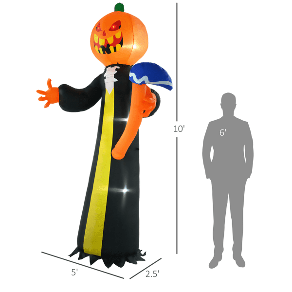 9.8FT Halloween Inflatable Pumpkin Head Ghost with Hammer, Stakes/Drawstrings/Sandbags + Storage Bag for Indoor/Outdoor Yard