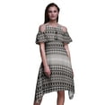 thumbnail image 1 of Bimba Grey Tie-Dye Printed Womens Ruffle Front Cold Shoulder Swing Shift Dress - X-Large, 1 of 6