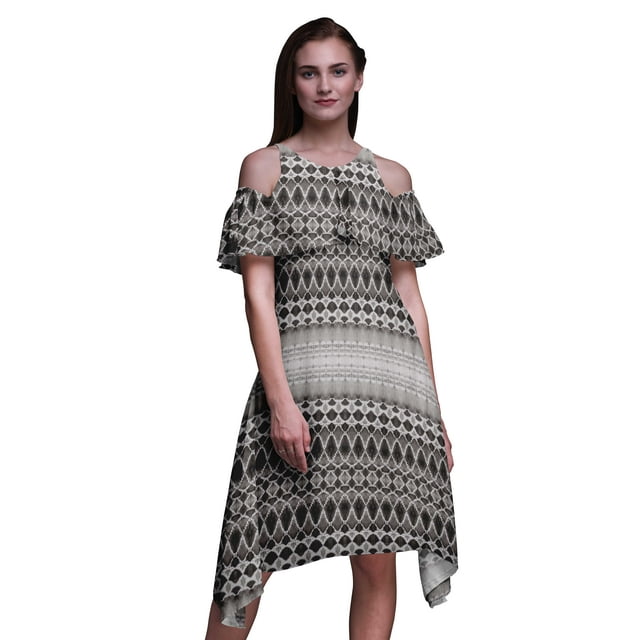 Bimba Grey Tie-Dye Printed Womens Ruffle Front Cold Shoulder Swing Shift Dress - X-Small
