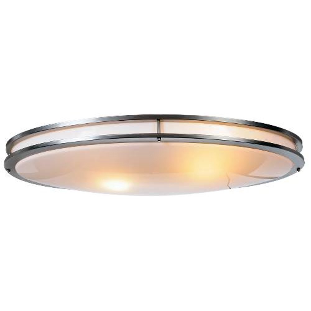 Monument Oval Ceiling Light Fixture, Brushed Nickel With White Plastic