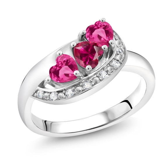 Gem Stone King 1.36 Cttw Red Created Ruby Pink Created Sapphire and White Created Sapphire Engagement Ring for Women | 925 Sterling Silver | Heart 4MM | Available in Size 5, 6, 7, 8, 9 | Size 7
