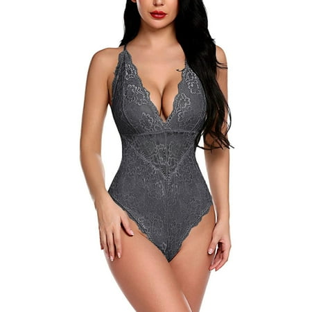 

Lingerie For Women Plus Size Ladies Lingerie Fashion Lace Bodysuit Deep V Lace
