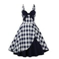 thumbnail image 1 of HKEJIAOI Liquidation d'Économies Robes Décontractées pour Femmes Cadeau de Noël Mode Femme Décontractée Aguichant Été Robe à Bretelles Nœud Décoratif Imprimé Rétro Panneau Contrasté Bleu, 1 of 8