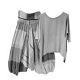 thumbnail image 1 of PENGXIANG Ensemble 2 Pcs pour Femmes Été Imprimé Col Rond Manches Mi-Longues Pull + Pantalon, 1 of 8